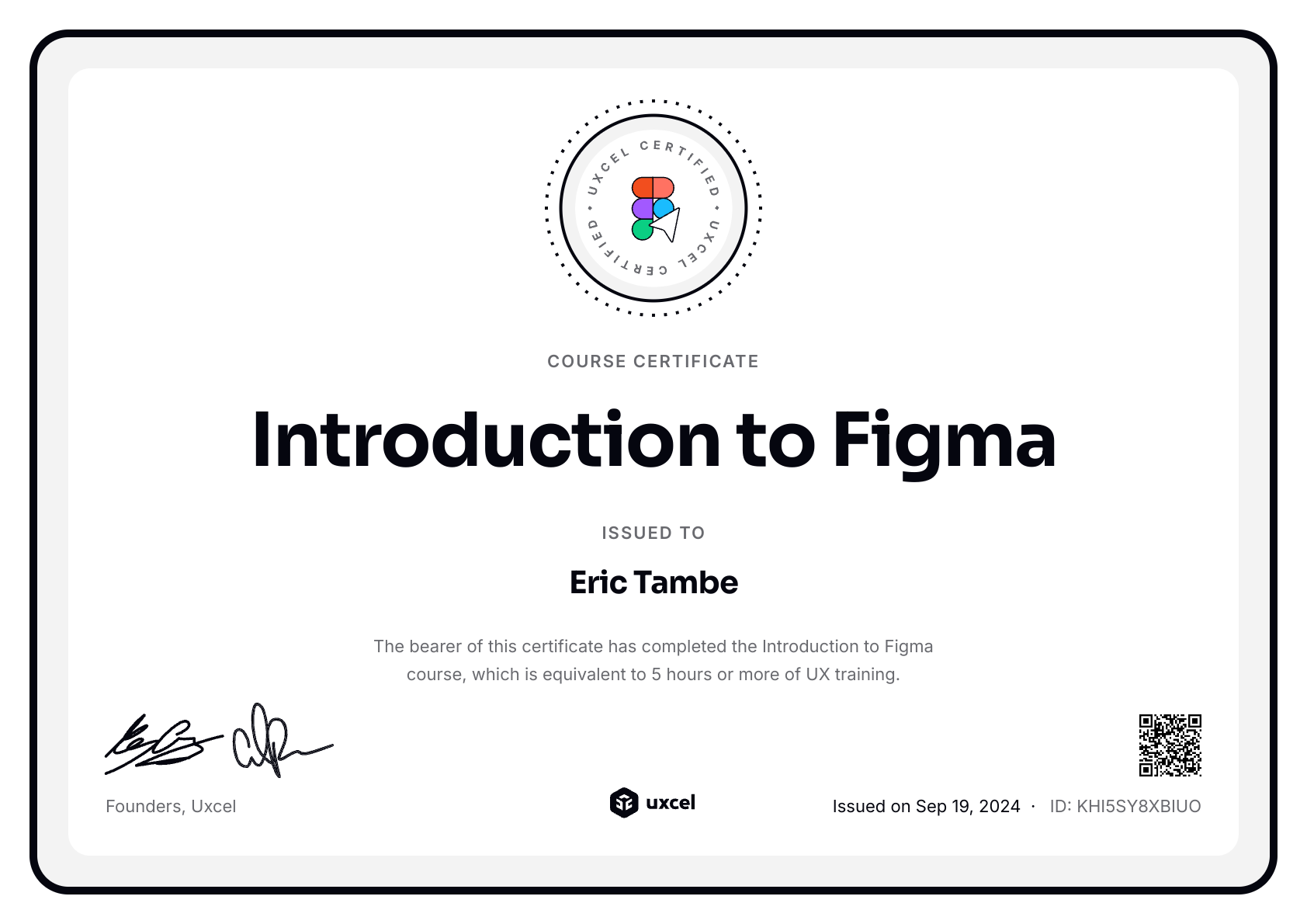 Eric Tambe's certificate